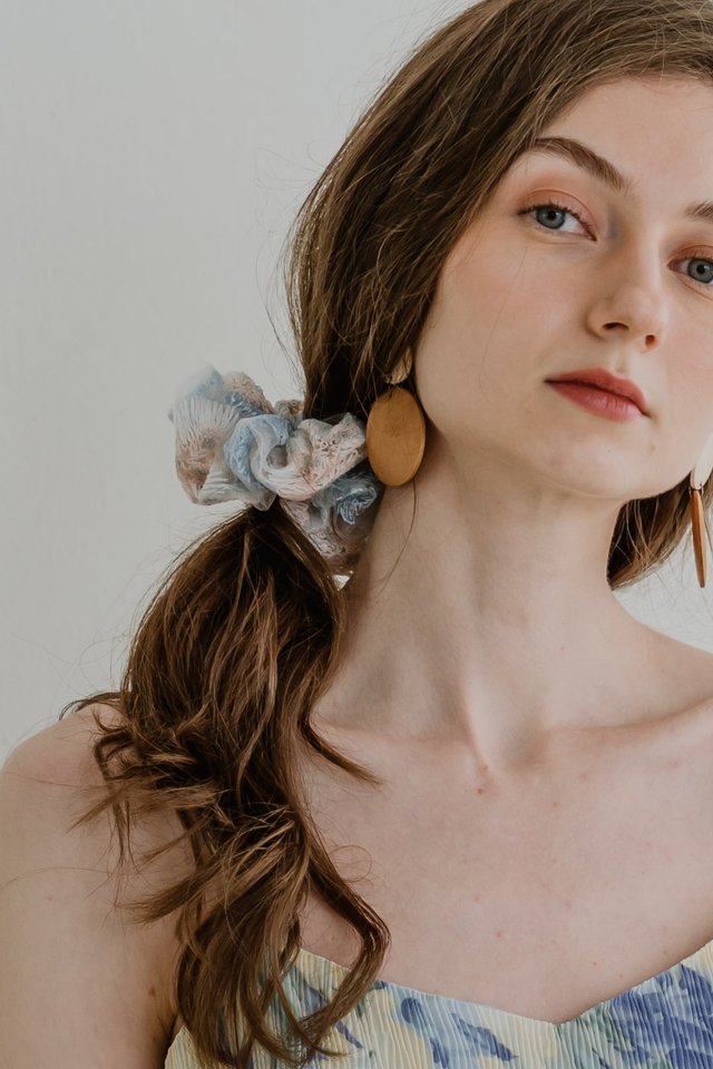 Scrunchie in Embroidered Blue Flowers