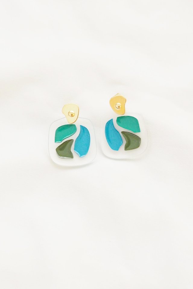 Acrylic Abstract Earstuds in Moss