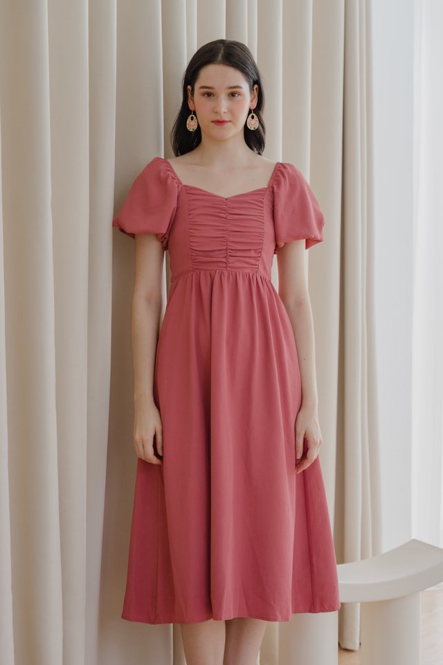 Ryn Ruched Dress in Terracotta