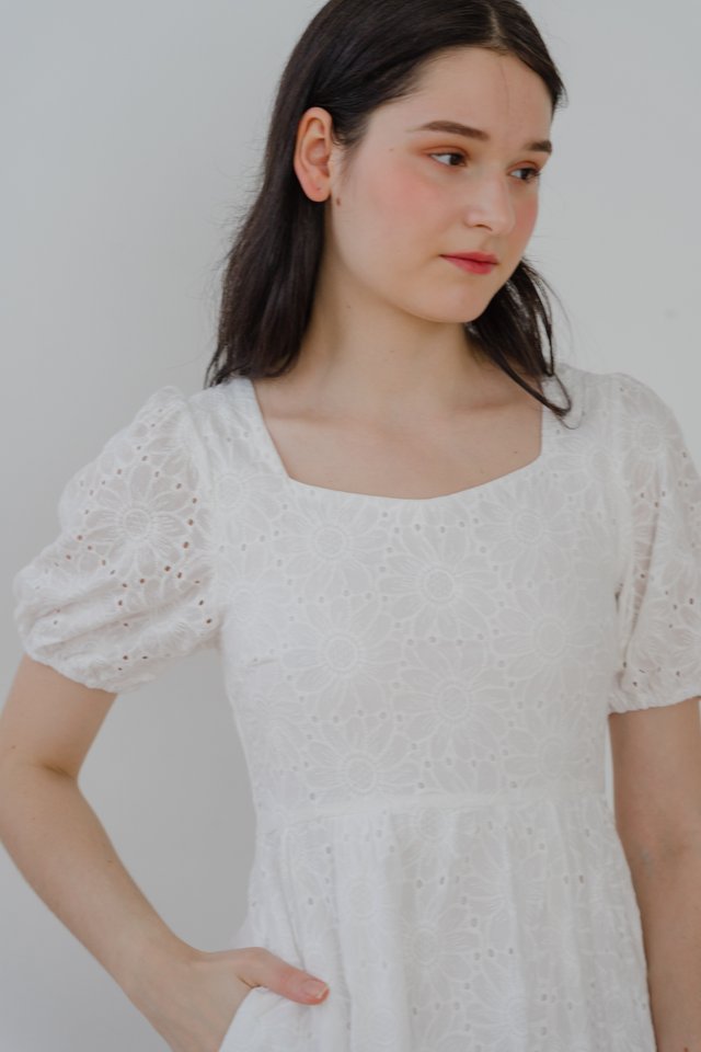 Sweetheart Eyelet Dress in White