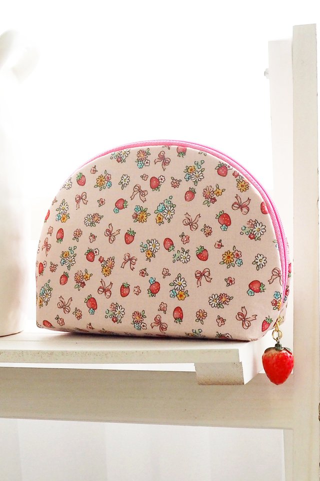 Half Moon Pouch in Pink Strawberries & Flowers
