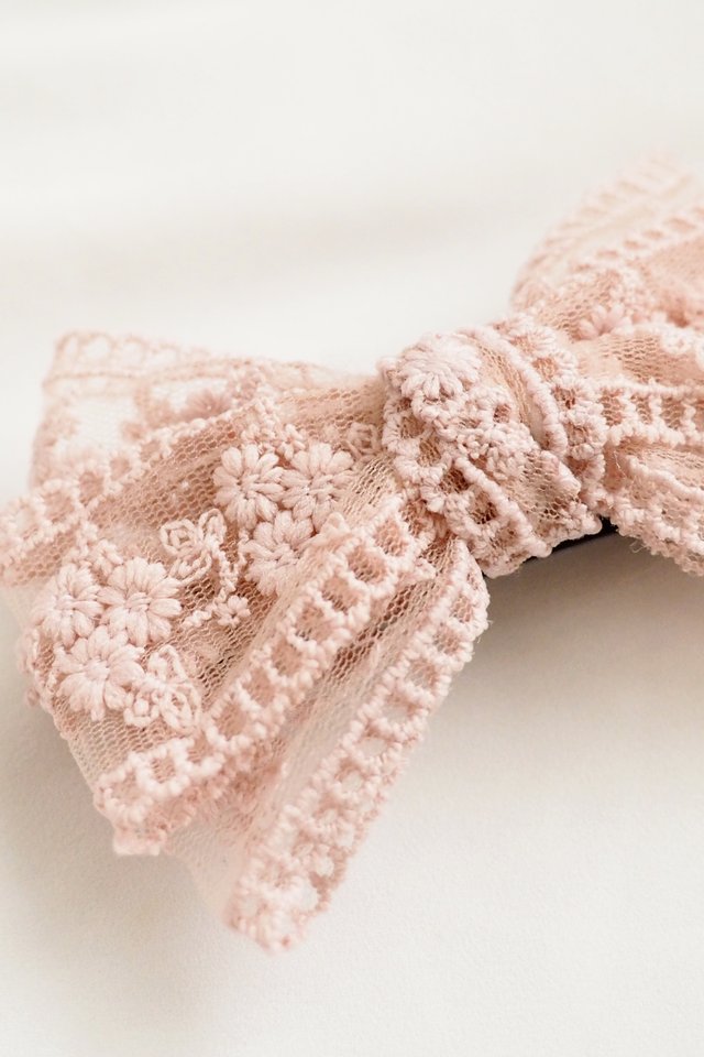 Lace Bow Barrette in Pink