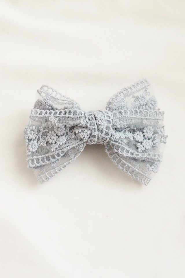 Lace Bow Barrette in Blue