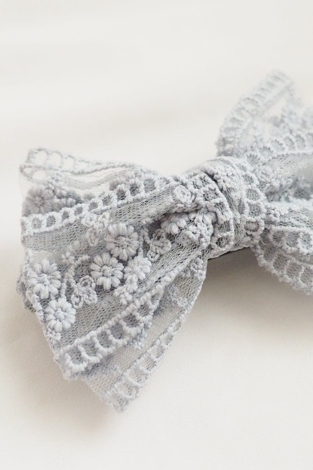Lace Bow Barrette in Blue