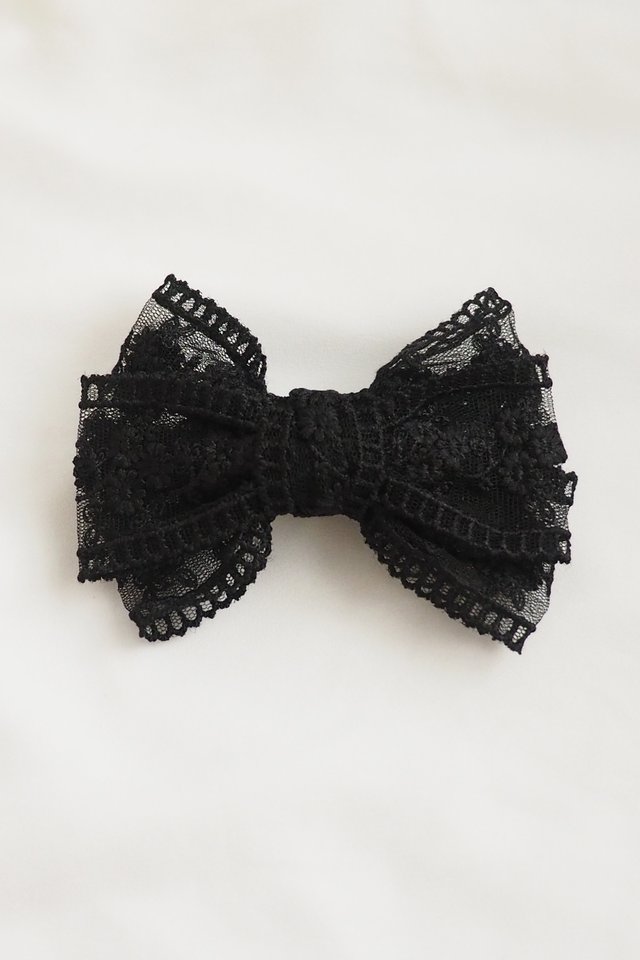 Lace Bow Barrette in Black