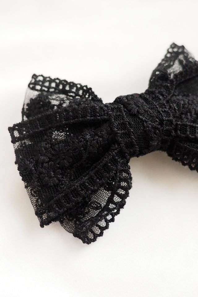 Lace Bow Barrette in Black