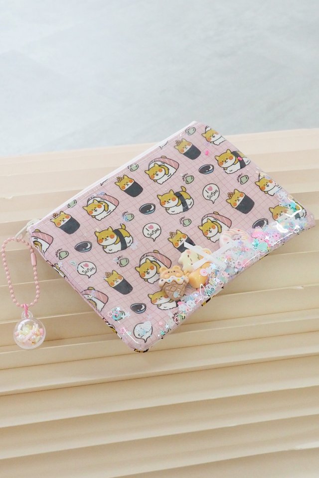 Shake Shake Pouch in Pink Corgi Sushi