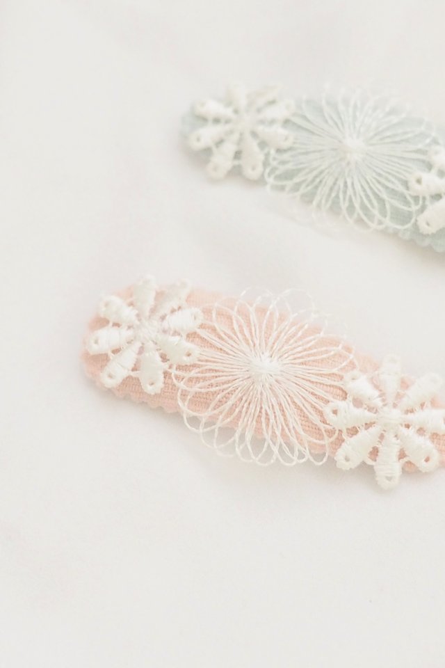 Lace Flower Clip Set in Mint + Baby Pink