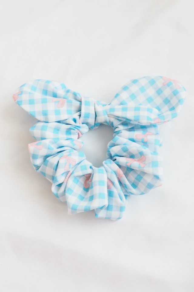 Bunny Scrunchie in Blue Gingham Bows