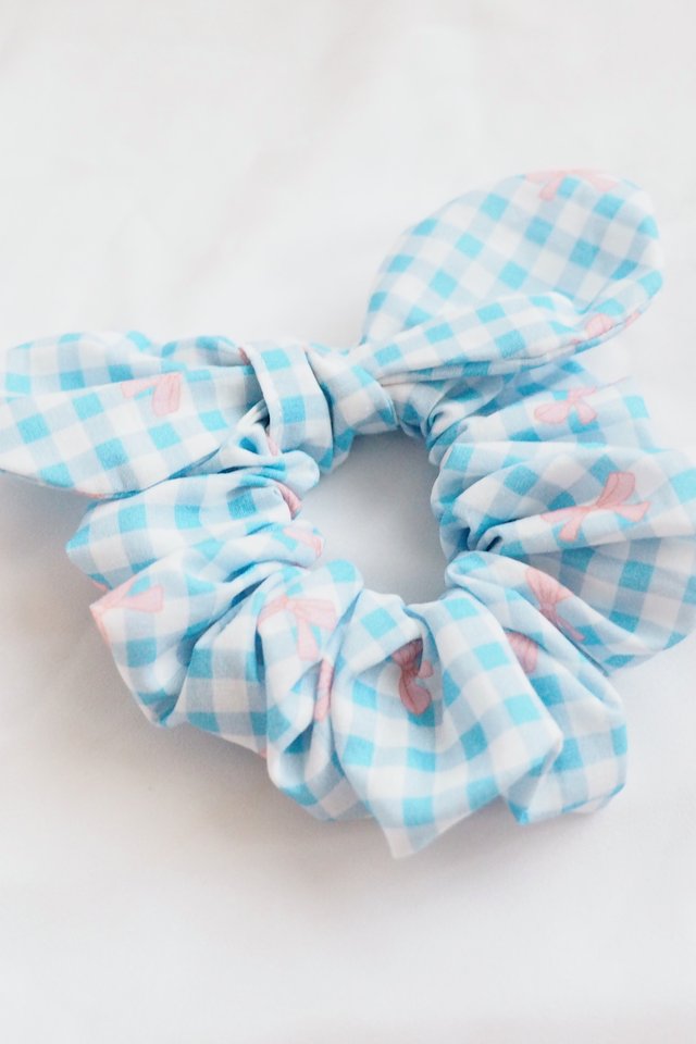 Bunny Scrunchie in Blue Gingham Bows