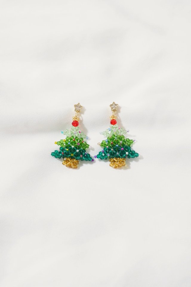 Beaded Christmas Tree Earstuds