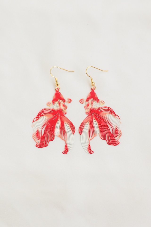 Goldfish Earrings in Red/White