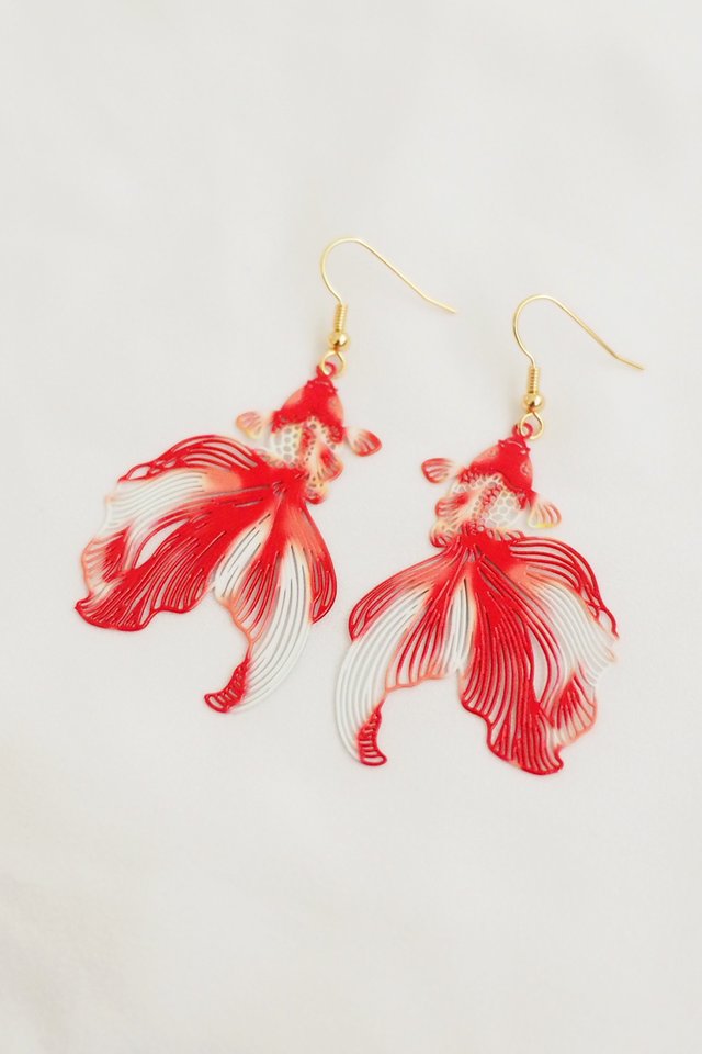 Goldfish Earrings in Red/White