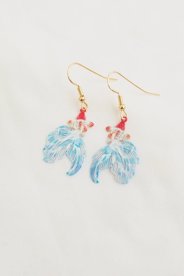 Mini Goldfish Earrings in Blue