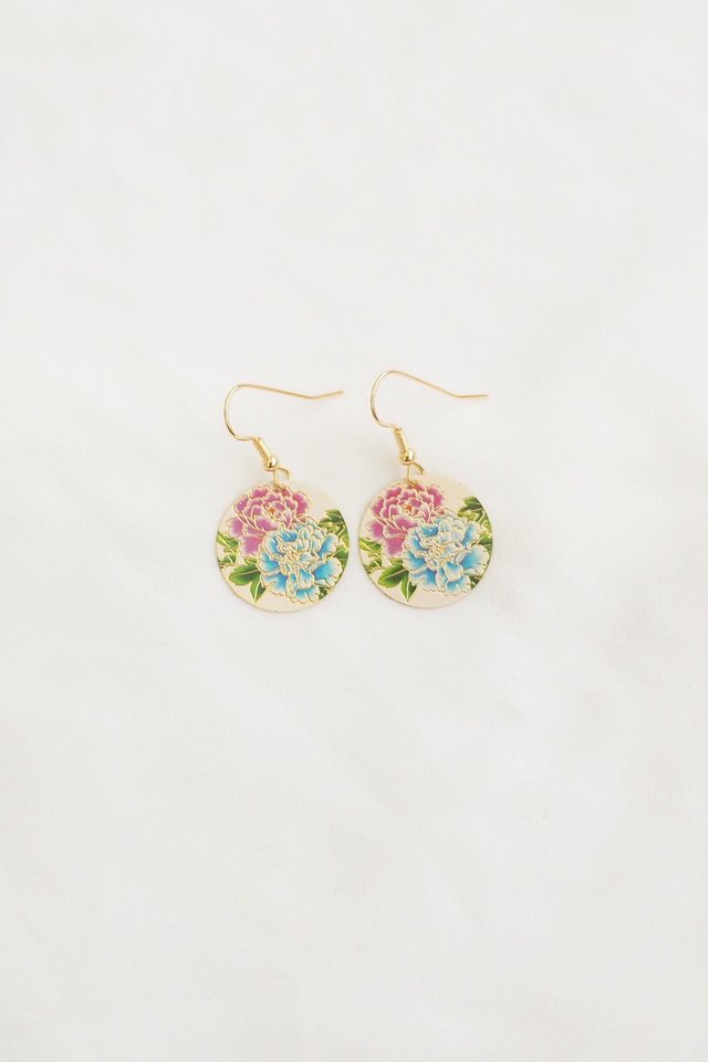 Mini Round Oriental Earrings in Colorful