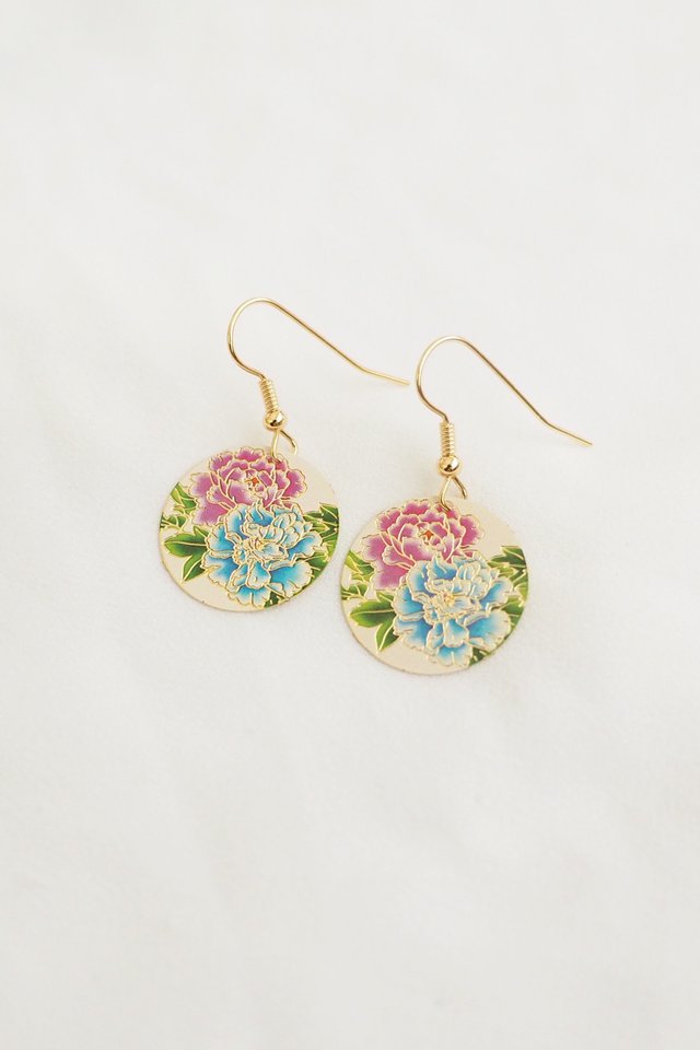 Mini Round Oriental Earrings in Colorful