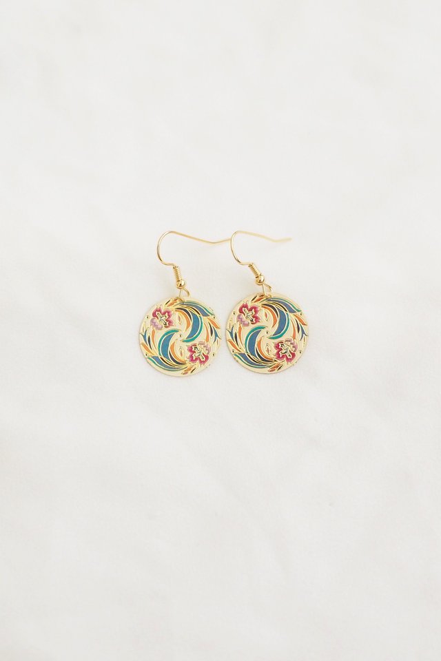 Mini Round Oriental Earrings in Swirls