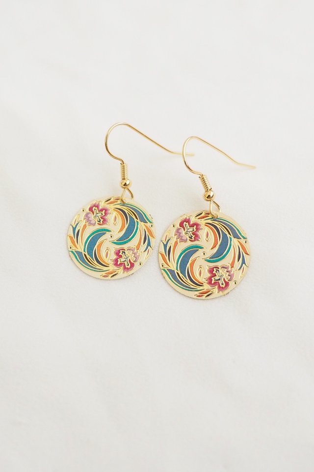 Mini Round Oriental Earrings in Swirls