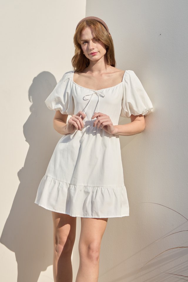 Cotton Ribbon Playsuit in White