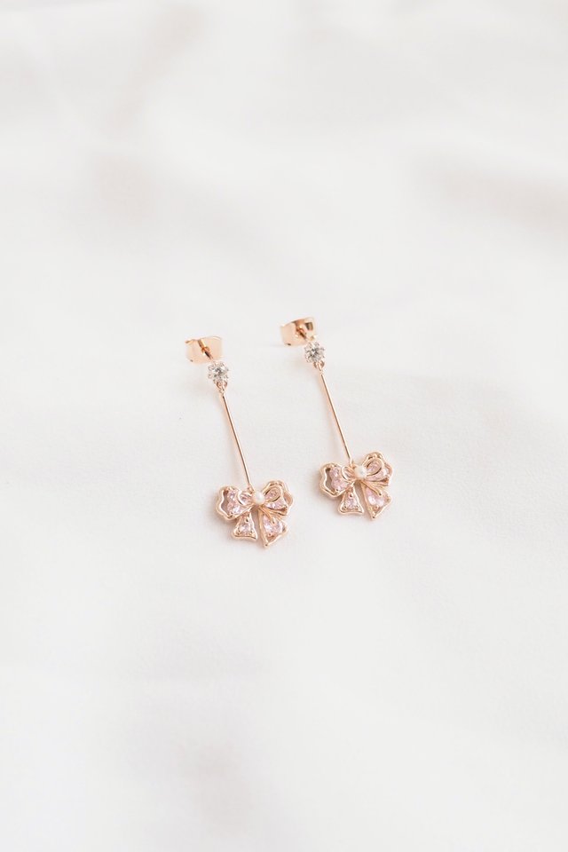 Sweet Little Bow Dangling Earstuds in Rose Gold