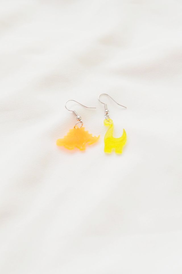 Mismatched Dino Earrings in Orange+Yellow