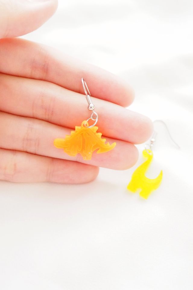 Mismatched Dino Earrings in Orange+Yellow