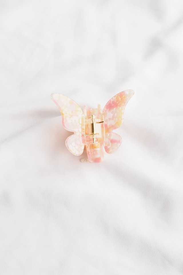 Medium Butterfly Claw Clip in Pink Glass